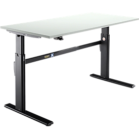 Schäfer Shop Select Schreibtisch, elektrisch höhenverstellbar, Rechteck, C-Fuß, B 1600 x T 800 x H 725-1185 mm, lichtgrau/schwarz
