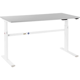 Schäfer Shop Select Schreibtisch, elektrisch höhenverstellbar, Rechteck, C-Fuß, B 1600 x T 800 x H 725-1185 mm, lichtgrau/weiß