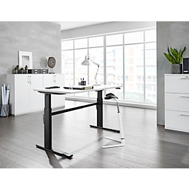 Schäfer Shop Select Schreibtisch, elektrisch höhenverstellbar, Rechteck, C-Fuß, B 1600 x T 800 x H 725-1185 mm, weiß/schwarz