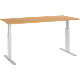 Schäfer Shop Select Schreibtisch, elektrisch höhenverstellbar, Rechteck, T-Fuss, B 1800 x T 800 x H 725-1185 mm, Buche/weissaluminium