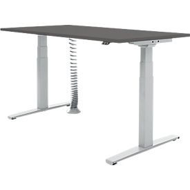 Schäfer Shop Select Schreibtisch, elektrisch höhenverstellbar, T-Fuß, B 1600 x T 800 x H 645-1290 mm, graphit/weißaluminium + Kabelspirale