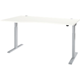 Schäfer Shop Select Schreibtisch ERGO-T 2.0, elektrisch höhenverstellbar, Freiform Ansatz links, T-Fuß, B 1800 x H 715-1205 mm, weiß/weißalu