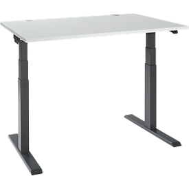 Schäfer Shop Select Schreibtisch ERGO-T 2.0, elektrisch höhenverstellbar, Rechteck, T-Fuß, B 1200 x T 800 x H 640-1300 mm, lichtgrau/anthrazit