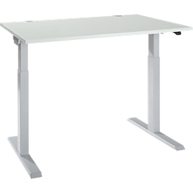 Schäfer Shop Select Schreibtisch ERGO-T 2.0, elektrisch höhenverstellbar, Rechteck, T-Fuß, B 1200 x T 800 x H 715-1205 mm, lichtgrau/weißalu