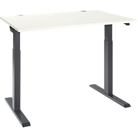 Schäfer Shop Select Schreibtisch ERGO-T 2.0, elektrisch höhenverstellbar, Rechteck, T-Fuss, B 1200 x T 800 x H 715-1205 mm, weiss/anthrazit