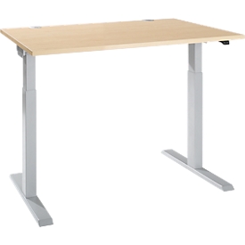 Schäfer Shop Select Schreibtisch ERGO-T 2.0, elektrisch höhenverstellbar, Rechteck, T-Fuß, B 1600 x T 800 x H 715-1205 mm, Ahorn/weißalu