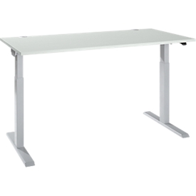 Schäfer Shop Select Schreibtisch ERGO-T 2.0, elektrisch höhenverstellbar, Rechteck, T-Fuß, B 1600 x T 800 x H 715-1205 mm, lichtgrau/weißalu