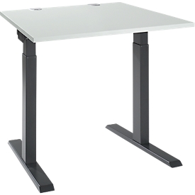 Schäfer Shop Select Schreibtisch ERGO-T 2.0, Quadrat, T-Fuß, B 800 x T 800 x H 675-895 mm, lichtgrau/anthrazit