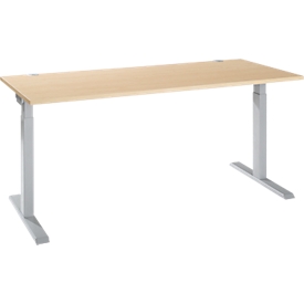 Schäfer Shop Select Schreibtisch ERGO-T 2.0, Rechteck, T-Fuß, B 1800 x T 800 x H 675-895 mm, Ahorn/weißalu