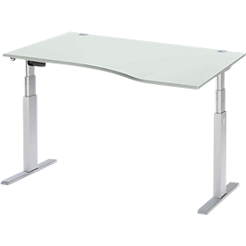 Schäfer Shop Select Schreibtisch ERGO-T, elektrisch höhenverstellbar, Freiform, Ansatz rechts, T-Fuss, B 1800 x H 640-1300 mm, lichtgrau/weissalu 