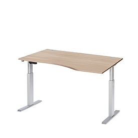 Schäfer Shop Select Schreibtisch ERGO-T, elektrisch höhenverstellbar, Freiform, Ansatz rechts, T-Fuss, B 1800 x H 725-1185 mm, Eiche/weissalu