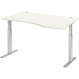 Schäfer Shop Select Schreibtisch ERGO-T, elektrisch höhenverstellbar, Freiform, Ansatz rechts, T-Fuss, B 1800 x H 725-1185 mm, weiss/weissalu