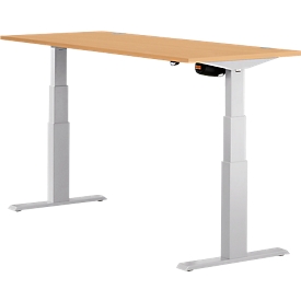 Schäfer Shop Select Schreibtisch ERGO-T, elektrisch höhenverstellbar, Rechteck, T-Fuss, B 1600 x T 800 x H 640-1300 mm, Buche-Dekor/weissaluminium