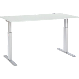 Schäfer Shop Select Schreibtisch ERGO-T, elektrisch höhenverstellbar, Rechteck, T-Fuß, B 1600 x T 800 x H 725-1185 mm, lichtgrau/weißaluminium