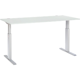 Schäfer Shop Select Schreibtisch ERGO-T, elektrisch höhenverstellbar, Rechteck, T-Fuß, B 1800 x T 800 x H 725-1185 mm, lichtgrau/weißaluminium