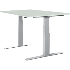 Schäfer Shop Select Schreibtisch LOGIN, elektrisch höhenverstellbar, Rechteck, T-Fuß, B 1200 x T 800 x H 645-1290 mm, lichtgrau/weißaluminium 