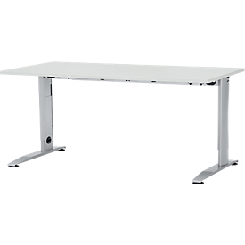Schäfer Shop Select Schreibtisch LOGIN, manuell höheneinstellbar, C-Fuß, B 1600 x T 800 x H 660-820 mm, lichtgrau/weißalu