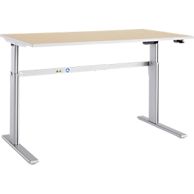 Schäfer Shop Select Schreibtisch Moxxo IQ, elektrisch höhenverstellbar, Rechteck, C-Fuß, B 1600 x T 800 x H 725-1185 mm, Ahorn/weißaluminium