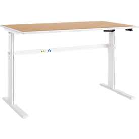 Schäfer Shop Select Schreibtisch Moxxo IQ, elektrisch höhenverstellbar, Rechteck, C-Fuss, B 1600 x T 800 x H 725-1185 mm, Buche/weiss 