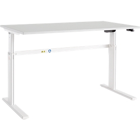 Schäfer Shop Select Schreibtisch Moxxo IQ, elektrisch höhenverstellbar, Rechteck, C-Fuß, B 1600 x T 800 x H 725-1185 mm, lichtgrau/weiß