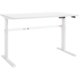 Schäfer Shop Select Schreibtisch Moxxo IQ, elektrisch höhenverstellbar, Rechteck, C-Fuss, B 1600 x T 800 x H 725-1185 mm, weiss 