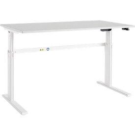 Schäfer Shop Select Schreibtisch Moxxo IQ, elektrisch höhenverstellbar, Rechteck, C-Fuß, B 1800 x T 800 x H 725-1185 mm, lichtgrau/weiß