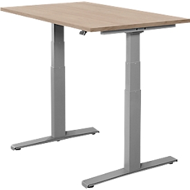 Schäfer Shop Select Schreibtisch SET UP, elektrisch höhenverstellbar, Rechteck, T-Fuß, B 1200 x T 800 x H 645-1290 mm, eiche/weißaluminium