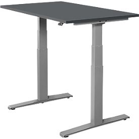 Schäfer Shop Select Schreibtisch SET UP, elektrisch höhenverstellbar, Rechteck, T-Fuß, B 1200 x T 800 x H 645-1290 mm, graphit/weißaluminium