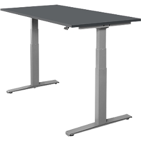 Schäfer Shop Select Schreibtisch SET UP, elektrisch höhenverstellbar, Rechteck, T-Fuß, B 1600 x T 800 x H 645-1290 mm, graphit/weißaluminium