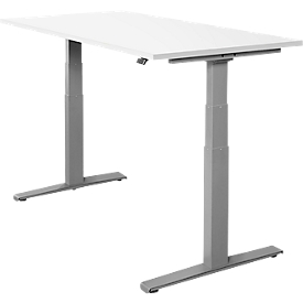 Schäfer Shop Select Schreibtisch SET UP, elektrisch höhenverstellbar, Rechteck, T-Fuß, B 1600 x T 800 x H 645-1290 mm, weiß/weißaluminium