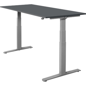 Schäfer Shop Select Schreibtisch SET UP, elektrisch höhenverstellbar, Rechteck, T-Fuß, B 1800 x T 800 x H 645-1290 mm, graphit/weißaluminium