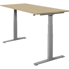 Schäfer Shop Select Schreibtisch SET UP, elektrisch höhenverstellbar, Rechteck, T-Fuß, B 1800 x T 800 x H 645-1290 mm, Wildeiche/weißaluminium