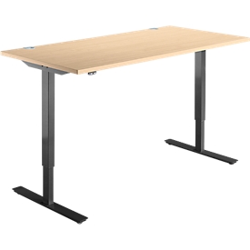 Schäfer Shop Select Schreibtisch Start Off, elektrisch höhenverstellbar, Rechteck, T-Fuß, B 1600 x T 800 x H 755-1255 mm, Ahorn/schwarz 