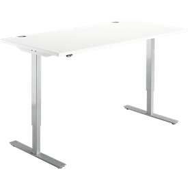 Schäfer Shop Select Schreibtisch Start Off, elektrisch höhenverstellbar, Rechteck, T-Fuß, B 1600 x T 800 x H 755-1255 mm, weiß/weißaluminium 
