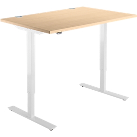 Schäfer Shop Select Schreibtisch START UP, elektrisch höhenverstellbar, Rechteck, T-Fuß, B 1200 x T 800 x H 705-1205 mm, Ahorn/weiß 