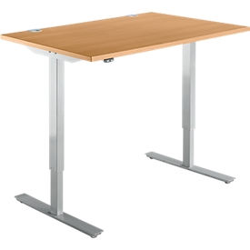 Schäfer Shop Select Schreibtisch START UP, elektrisch höhenverstellbar, Rechteck, T-Fuß, B 1200 x T 800 x H 705-1205 mm, Buche/weißaluminium 