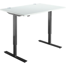 Schäfer Shop Select Schreibtisch START UP, elektrisch höhenverstellbar, Rechteck, T-Fuß, B 1200 x T 800 x H 705-1205 mm, lichtgrau/schwarz 