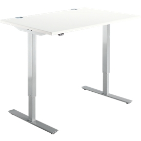 Schäfer Shop Select Schreibtisch START UP, elektrisch höhenverstellbar, Rechteck, T-Fuss, B 1200 x T 800 x H 705-1205 mm, weiss/weissaluminium 