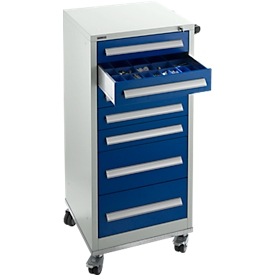 Schäfer Shop Select Schubladenschrank SFR 70, 7 Schübe, mit Rollen, lichgrau RAL 7035 einzianblau RAL 5010