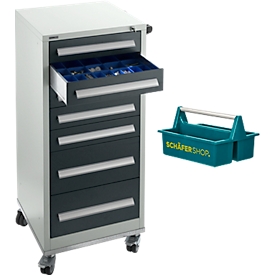 Schäfer Shop Select Schubladenschrank SFR 70, 7 Schübe, mit Rollen, lichtgrau RAL 7035/anthrazitgrau RAL 7016 + gratis Tragekasten Carry