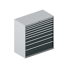 Schäfer Shop Select Schubladenschrank WSK 78–36 E, Stahl, 10 Schübe, 75 kg Traglast, B 1431 mm x T 725 mm x H 1450 mm, weissalu/anthrazitgrau