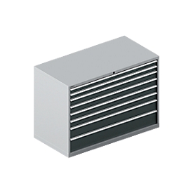 Schäfer Shop Select Schubladenschrank WSK 78–36 E, Stahl, 8 Schübe, 75 kg Traglast, B 1431 mm x T 725 mm x H 1000 mm, weißalu/anthrazitgrau