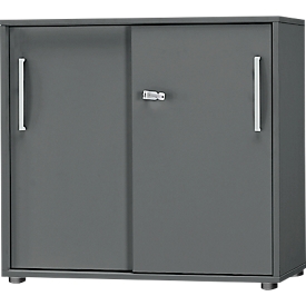 Schäfer Shop Select SET UP armario de puertas correderas, con cerradura, 2 alturas de archivador, An 800 x P 420 x Al 788 mm, grafito/grafito