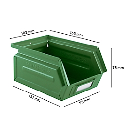 Schäfer Shop Select Sichtlagerkasten, 0,9 l,  2,5 kg, L 163 x B 102 x H 75 mm, Stahl, RAL 6011 (resadagrün)