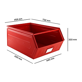 Schäfer Shop Select Sichtlagerkasten, mit Tragestab, L 732 x B 459 x H 300 mm, 84 l, 180 kg, Stahl, RAL 3000 (feuerrot)