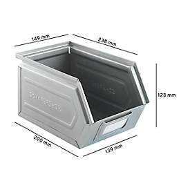 Schäfer Shop Select Sichtlagerkasten, Stahl, L 238 x B 149 x H 128 mm, 3,5 l, 8 kg, galvanisch verzinkt