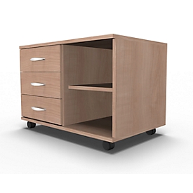 Schäfer Shop Select Sideboard mobile, étagère + 3 tiroirs + tiroir-plumier, l. 800, réglable à gauche, cerisier Romana