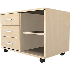 Schäfer Shop Select Sideboard mobile, étagère + 3 tiroirs + tiroir-plumier, l. 800, réglable à gauche, érable