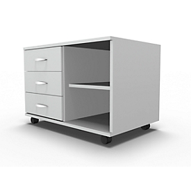 Schäfer Shop Select Sideboard mobile, étagère + 3 tiroirs + tiroir-plumier, l. 800, réglable à gauche, gris clair