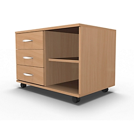 Schäfer Shop Select Sideboard mobile, étagère + 3 tiroirs + tiroir-plumier, l. 800, réglable à gauche, hêtre